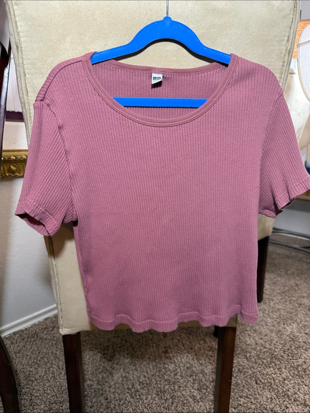 Uniqlo Ribbed Short Sleeve Top - Mauve Pink size L